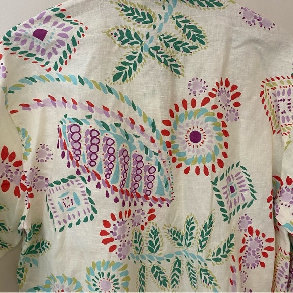 Zara Button Down Shirt L NWT Summer Print Linen Blend Bohemian - Picture 9 of 14